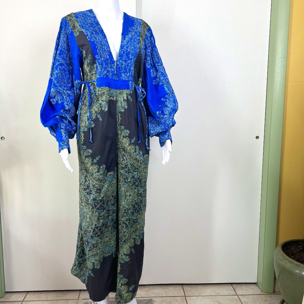 Free People Long Bell Sleeve, Waist‎ tie, Wide leg Jumpsuit, S